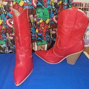 Cape Robbin FEVER Western Cowboy Boots Red Snake Embossed Pointed Toe 11 M